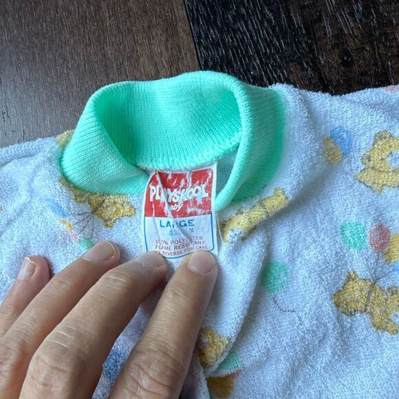 Vintage playskool terry cloth sleeper baby size large unisex white green yellow - Picture 3 of 6